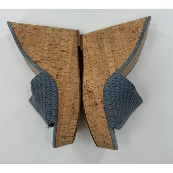 Veronica Beard Dali Woven Platform 8M Cork Wedge Sandals Blue Braided Leather - Picture 6 of 8